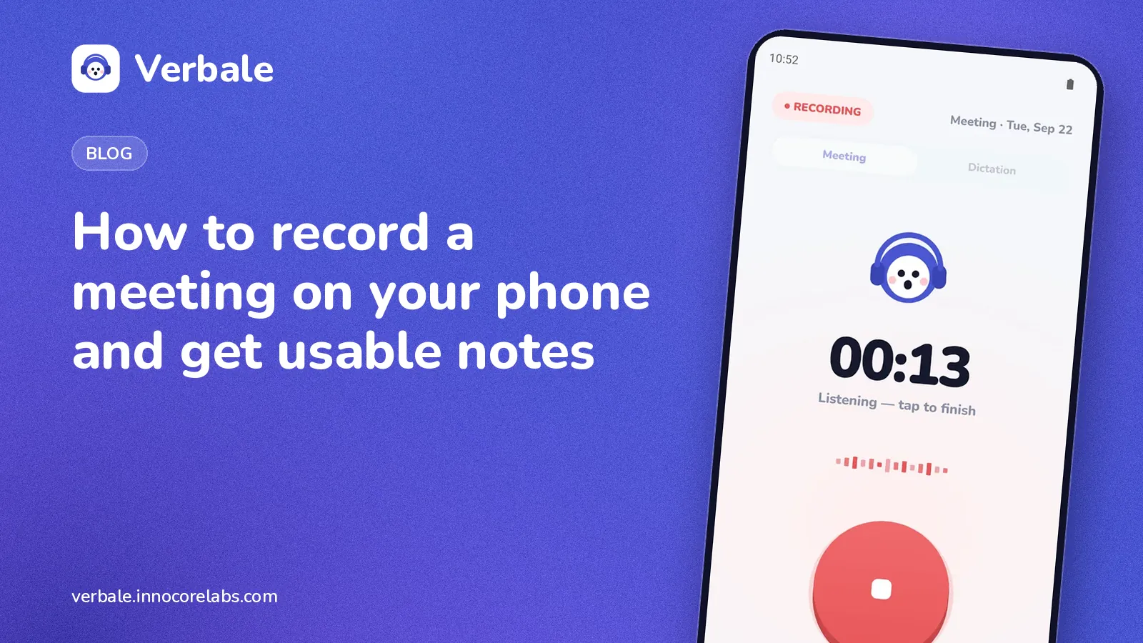 How to record a meeting on your phone: the Verbale meeting recorder app showing the recording screen with a timer